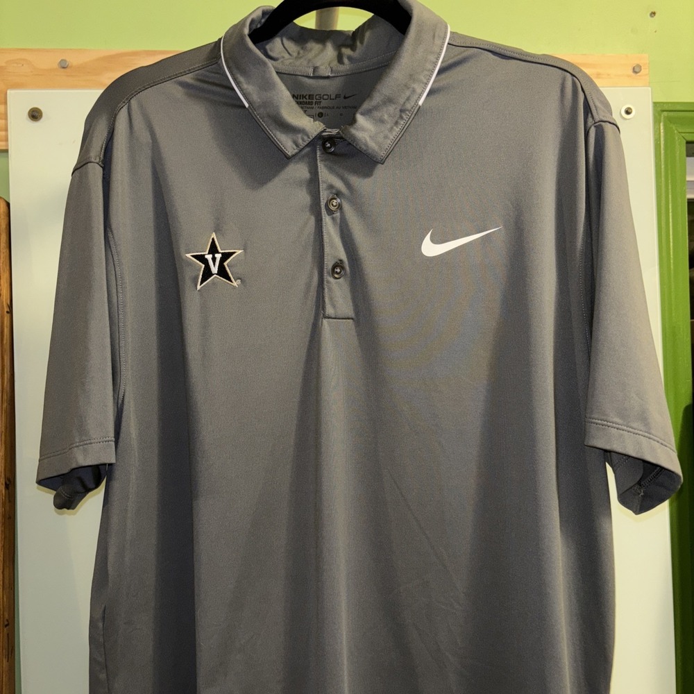 Men Nike Golf Standard Dri Fit Polo Shirt  Large  Grey With "V" Logo Short Sleev